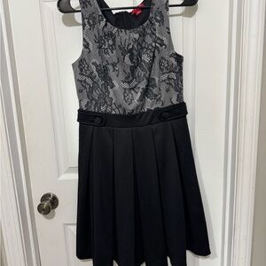 Vintage Elle Black & White Pleated Fit and Flare Cocktail Dress